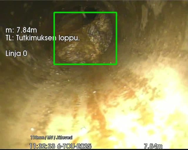 Tekoälyn tunnistama putkistovika CCTV-tarkastusvideolta