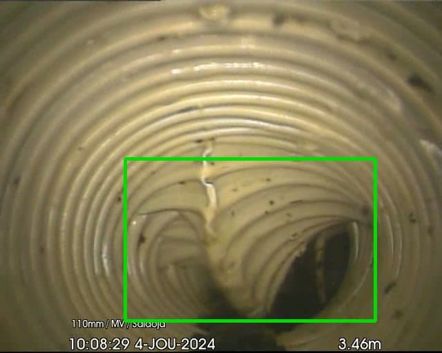 Tekoälyn tunnistama putkistovika CCTV-tarkastusvideolta