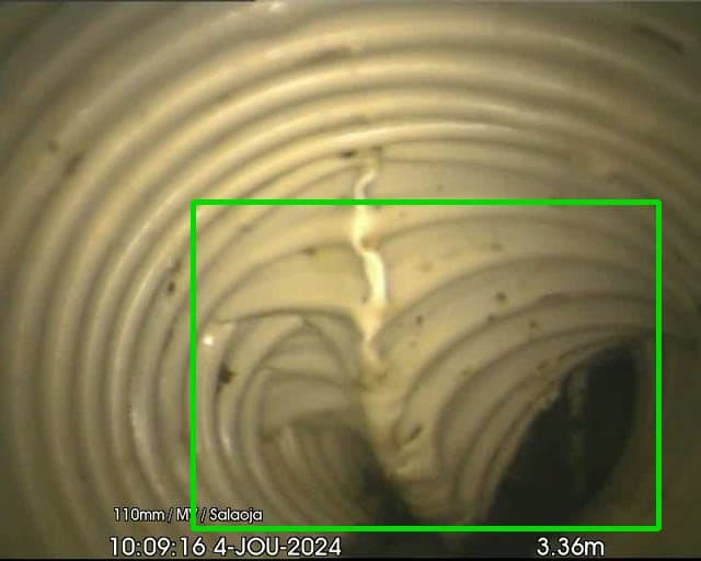 Tekoälyn tunnistama putkistovika CCTV-tarkastusvideolta