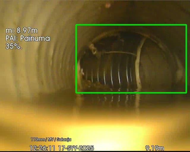 Tekoälyn tunnistama putkistovika CCTV-tarkastusvideolta