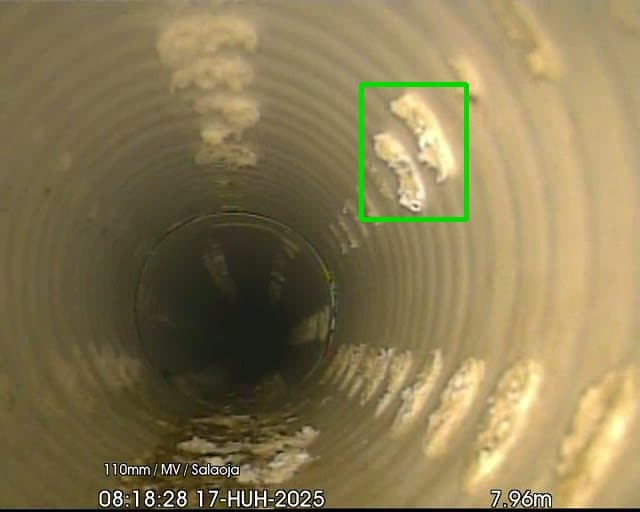 Tekoälyn tunnistama putkistovika CCTV-tarkastusvideolta
