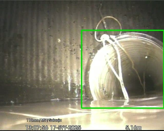 Tekoälyn tunnistama putkistovika CCTV-tarkastusvideolta