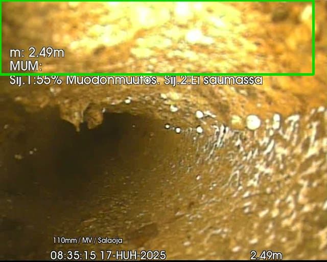 Tekoälyn tunnistama putkistovika CCTV-tarkastusvideolta